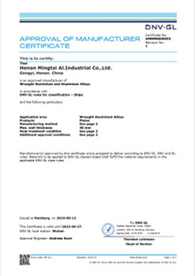 DET Norske Veritas approval of manufacturer certificate